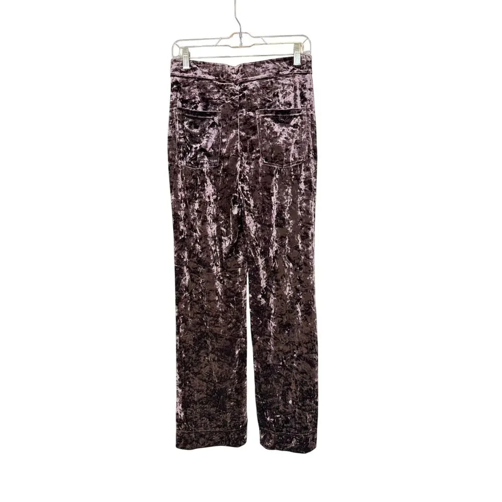 Halara High Waisted Pockets Straight Leg Velvet Casual Pants Plum M